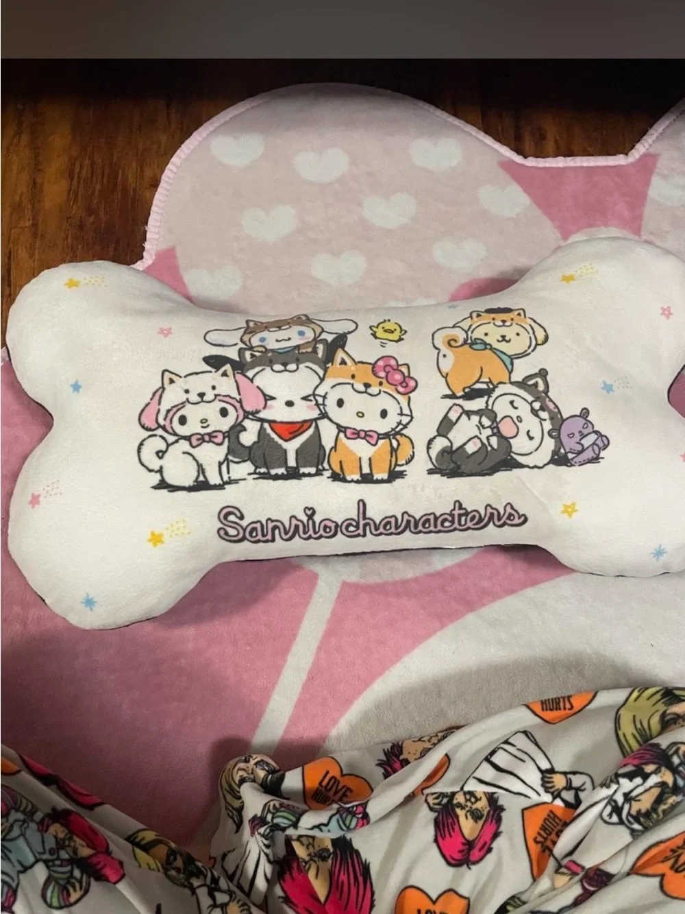 Sanrio Pink and White Plush Bone Pillow
